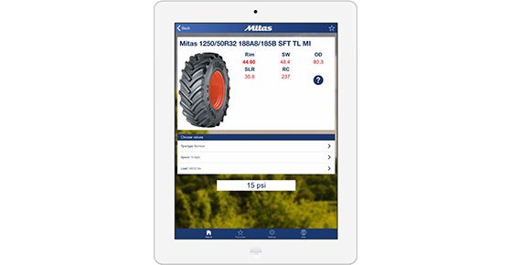 Interfa de la nueva aplicación de Mitas Tyres.